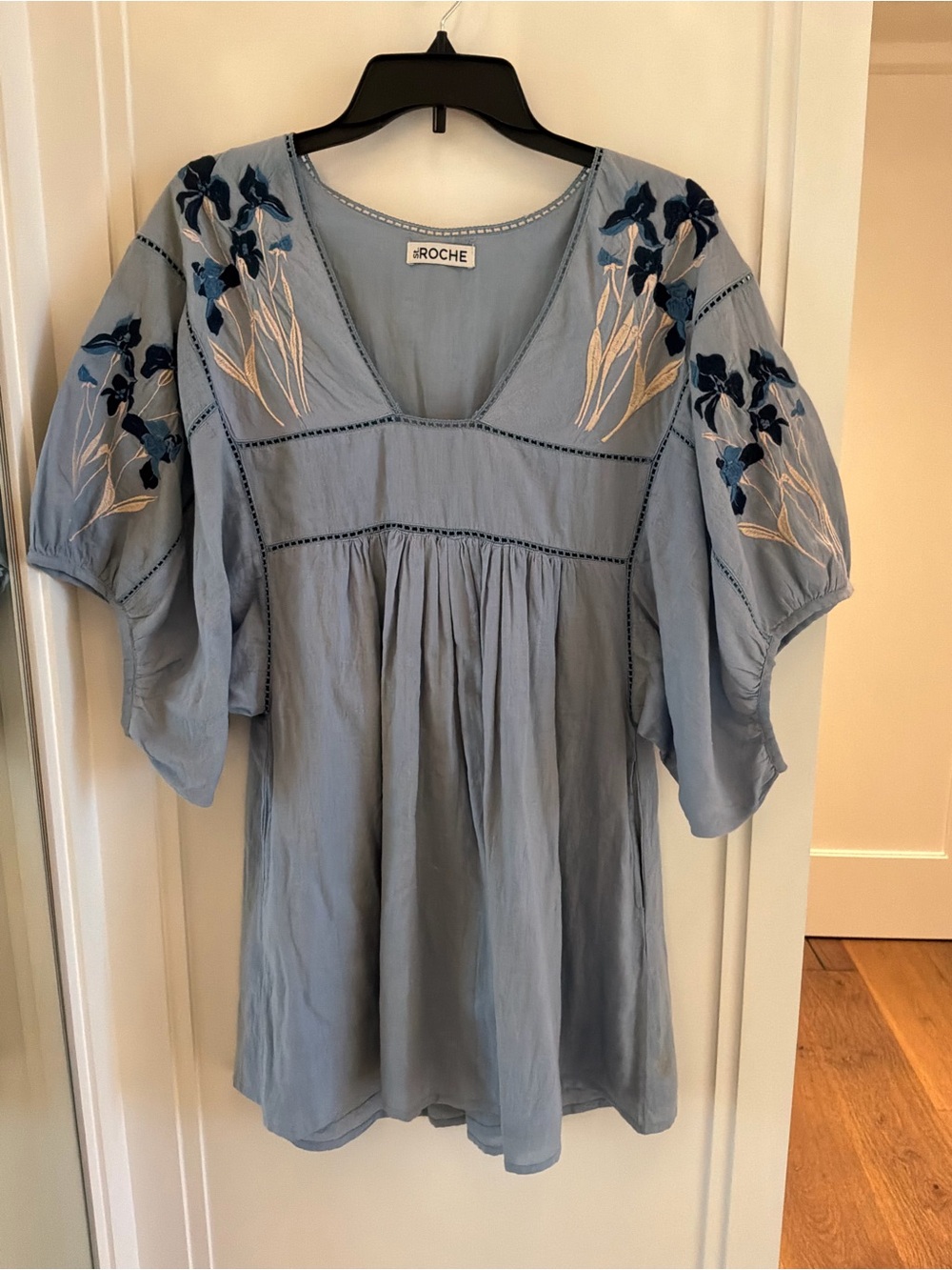 St. ROCHE Light Blue Embroidered Mini Dress size S